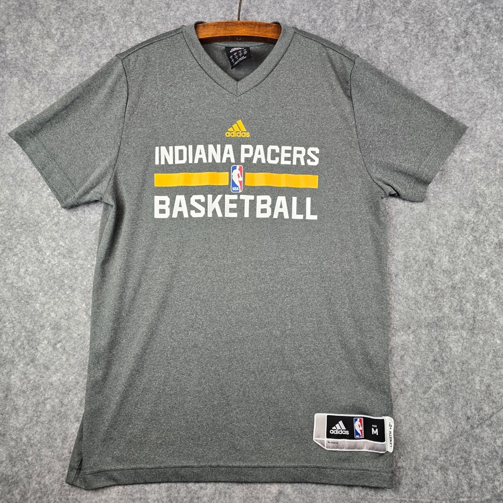 Adidas Indiana Pacers Basketball Shirt Mens Medium Gray V-Neck NBA Graphic Tee